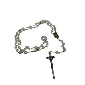 Rosary Fatima 75 years Clear Iridescent Beads and Silver Chain